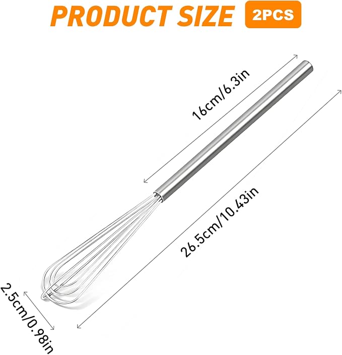 2 PCS Mini Whisk Small Whisk Set - 304 Stainless Steel Tiny Wire Whisk | Essential for Whisking Eggs, Beating Sauces & Blending Ingredients