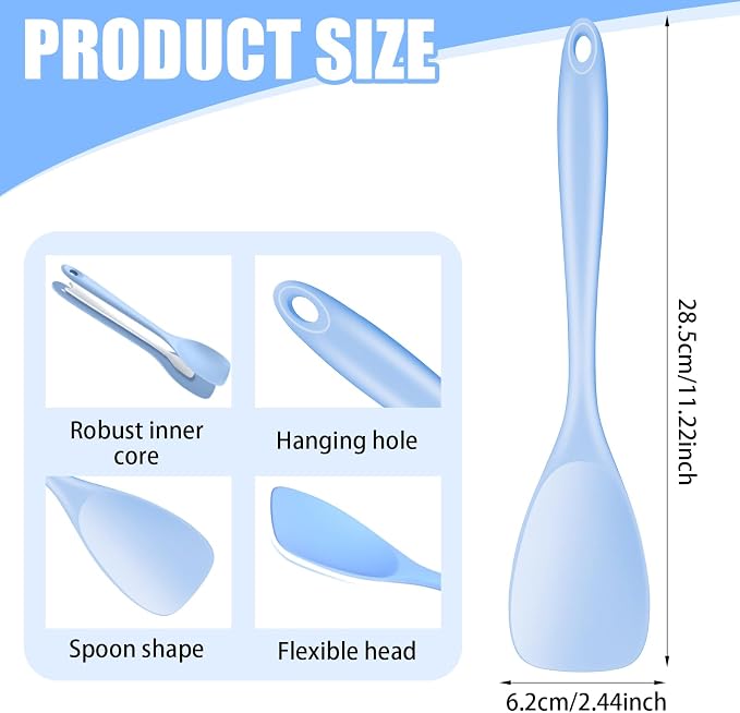 Silicone Spoon Spatula, 600°F Heat Resistant Spoonula for Cooking, Non-Stick Flexible Scraper for Baking Mixing, Kitchen Utensil Spoon Spatula for Scraping & Stirring - Blue