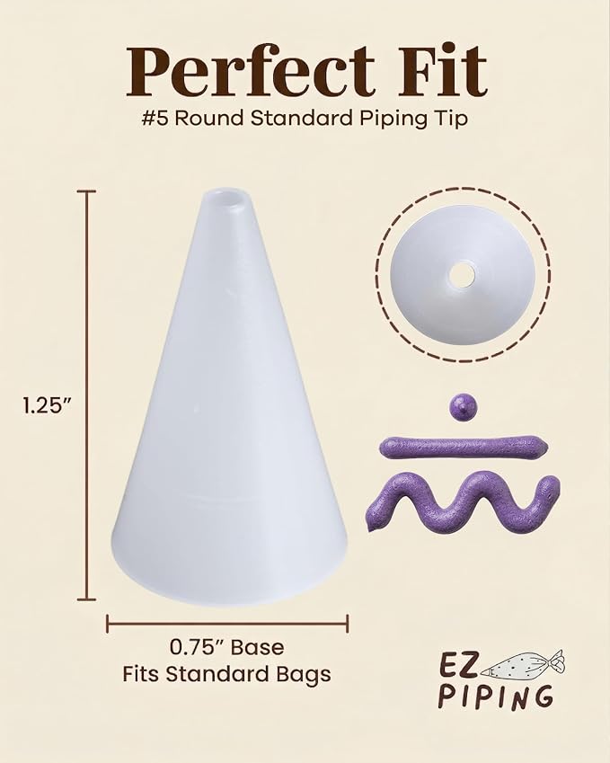 Reusable Plastic Piping Tips Standard Size Round Tip #5 20 Pack with 2 Couplers Round Icing Nozzle for Cake Decoration, Dessert Design Baking Supplies and Piping Bags Base Ø 0.75"Height 1.25"