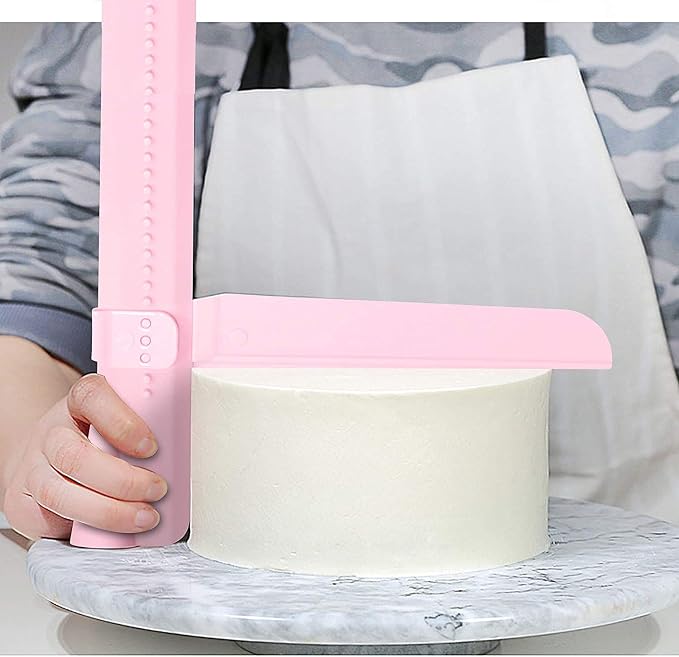 Adjustable Cake Scraper Icing Smoother - Beginners Frosting Decorating Tools Supplies Set - with Plastic Pastry Comb Pcs for Edge Corner Design
