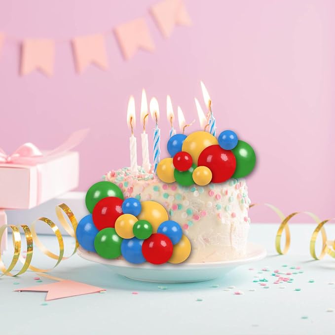 30 PCS Balls Cake Topper DIY Cake Insert Toppers Ball Cake Picks Cupcake Topper for Birthday Party Baby Shower Wedding Cake Decoration(Red Yellow Blue Green)