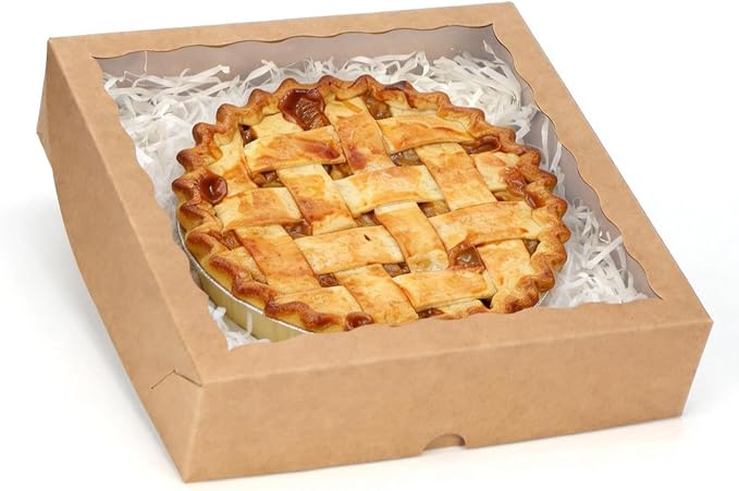 TEMLQPACK 36pcs 10x10x2.5 Inches Brown Bakery Boxes with Window, Pie, Cookies, Chocolate Covered Strawberries, Breakable Heart, Charcuterie Boxes for Christmas