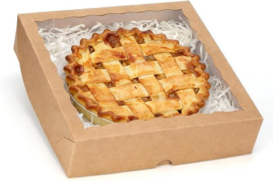 TEMLQPACK 36pcs 10x10x2.5 Inches Brown Bakery Boxes with Window, Pie, Cookies, Chocolate Covered Strawberries, Breakable Heart, Charcuterie Boxes for Christmas