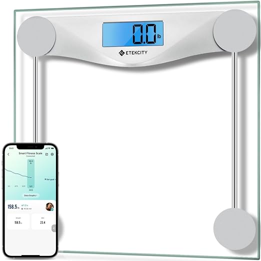 Etekcity Bathroom Scale for Body Weight and BMI, Upgraded Bluetooth Digital Scale, Large Blue LCD Backlight Display, High Precision Measurements, 400 Pounds