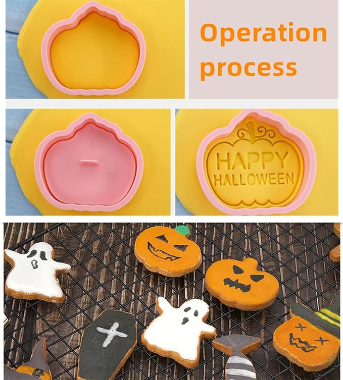 8Pcs 3D Halloween Plastic Cookie Cutters Cookies Moulds for Cake Fondant Biscuit Chocolate Pan Halloween Decoration Gifts