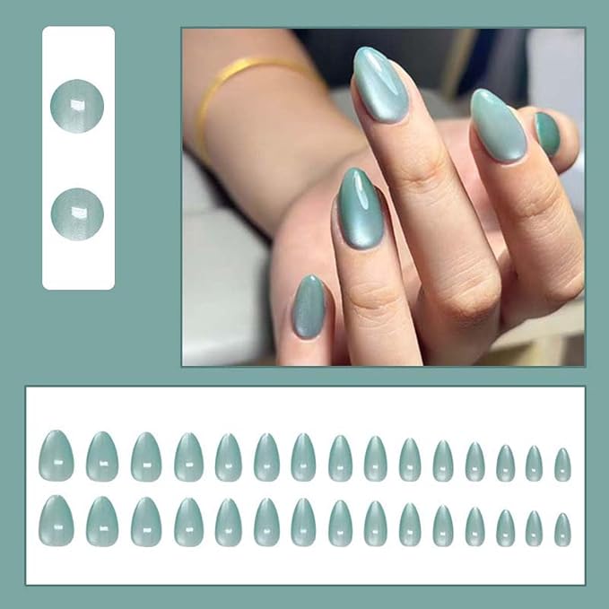 30Pcs Press on Nails Short Almond ZWENJIE Cat Eye Fake Nails Press ons Nail Tips Stick on Nails Tip Acrylic Nails Kit French False Nails with Macaron Colors Design Nail Art for Women Manicure