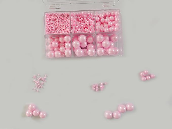 5 Sizes Edible Pink Pearls Sugar Sprinkles 130g/4.6oz, 2,4,7,10,12mm Candy Pearl for Cake Decorating and Cupcake Toppers Cookie Decorations Ice Cream Topping Wedding Valentines Halloween Christmas