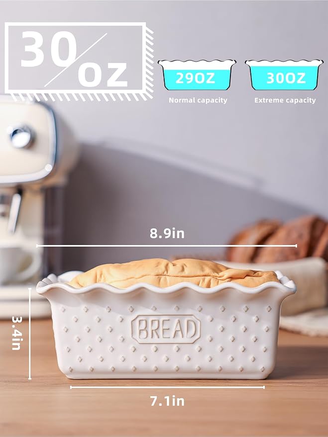 Ceramic Loaf Pan for Baking Bread, 9"X5" Bread Pans (Vintage White)