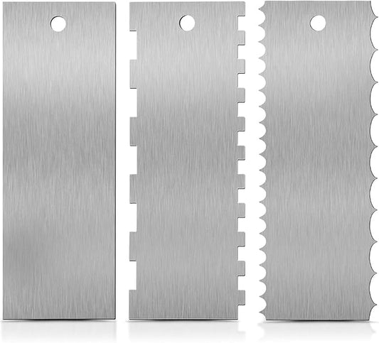SenseYo 3 Pcs 9 Inch Stainless Steel Cream Cake Scraper Smoother Comb with Double Sides for Decorating Icing Mousse Butter