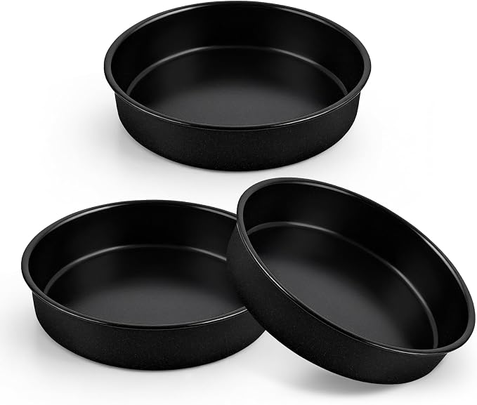 P&P CHEF 9 Inch Cake Pan Set of 3, 3 Pieces Nonstick Round Cake Baking Pans, Stainless Steel Smash Layer Cake Tin Bakeware for Cooking Steaming, Healthy & Sturdy, Oven & Dishwasher Safe