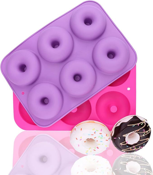 2-Pack Donut Pan Set, Messar Silicone Doughnuts Tin Baking Tray Maker Pan, Non-Stick Cake Mold, Easy to Bake Full Size Perfect Shaped Donuts to Sweeten Your "Hole" Day (Light purple & Rose red)