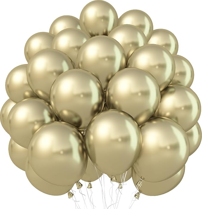 Jobkoo Metallic Gold Balloons, 50Pcs 10Inch Light Gold Chrome Balloons Champagne Gold Party Balloons Golden Helium Latex Balloon for Birthday Valentines Day Anniversary Boho Wedding Party Decorations