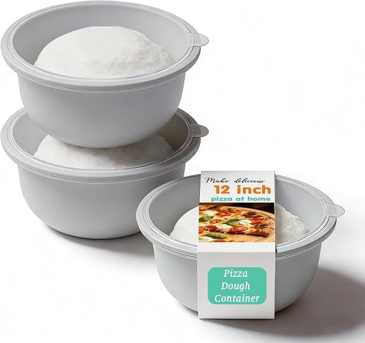 3Pcs Stackable Silicone Pizza Dough Proofing Proving Containers with Lids,Pizza Dough Proofing Box 700ml For Home Kitchen | Make 12" Pizzas (Grey)