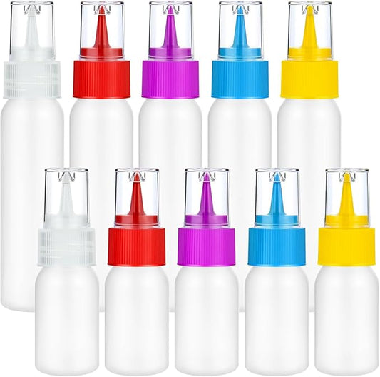 10 Pcs Squeeze Bottles – 30ml & 60ml Plastic Icing Bottles for Cake, Cookie, Pastry, Frosting, Food Coloring, DIY, and Ice Cream Decoration