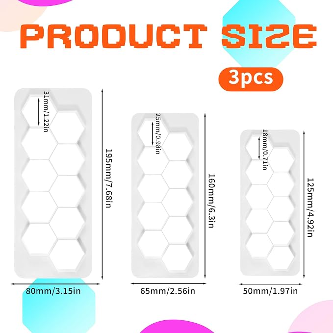 3Pcs Hexagon Cookie Cutter, 3 Size Plastic Cake Fondant Cutter Biscuit Cutters Geometric Baking Tools Cake Decorating