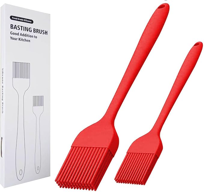 Silicone Basting Brush 2 Pcs Pastry Brush for Oil, BBQ, Grill, Sauce Baking Cooking, Dishwasher Safe (Red)