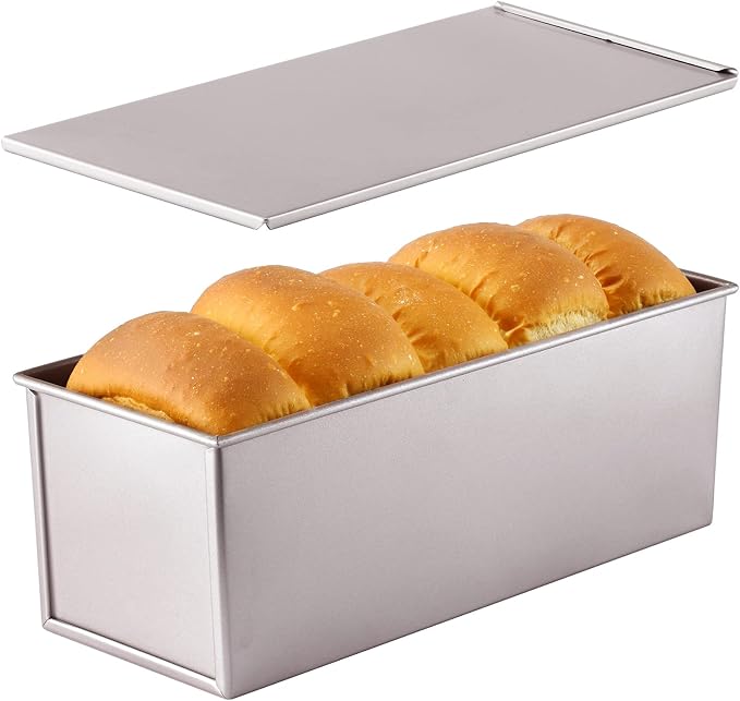 CHEFMADE Commercial Pullman Loaf Pan with Lid, 2.2Lb Dough Capacity Non-stick Rectangle Flat Toast Box for Oven Baking 4.8" x 12.8"x 4.7" Dishwasher Safe(Champagne Gold)