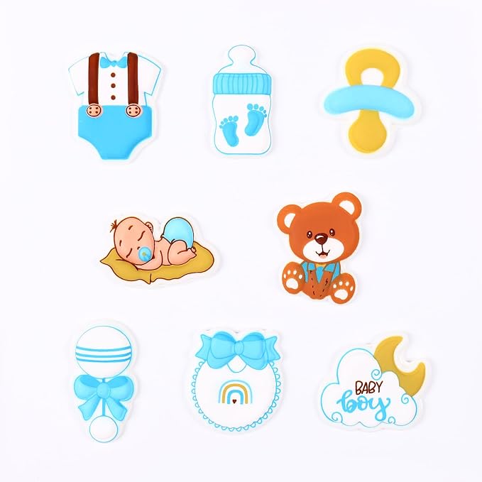 Icing Decorations Edible Icing Decoration Baby Boy Cake Decoration Baby Shower Gender Reveal Royal Icing Decorations for Cakes for baby Party (8 Count)