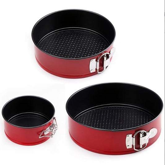 OUKEYI 3 pieces Springform Pan Set, Nonstick Cake Pan, Round cheesecake pan with leak-proof non-stick bottom removable bakeware. 9" 10" 11" for Cakes, Cheesecakes, Pizzas and Quiches (Red)