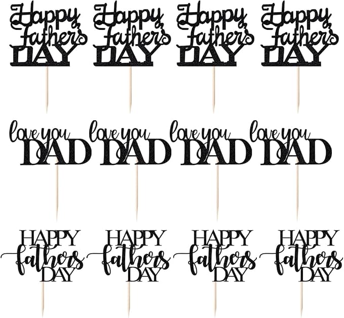 12 Pcs Happy Father's Day Cake Toppers，Father's Day Love You Dad,Happy Birthday Dad Cake Decorations,Thanks Dad Best Dad Ever Cake Picks for Father's Day Birthday Party Cake Supplies