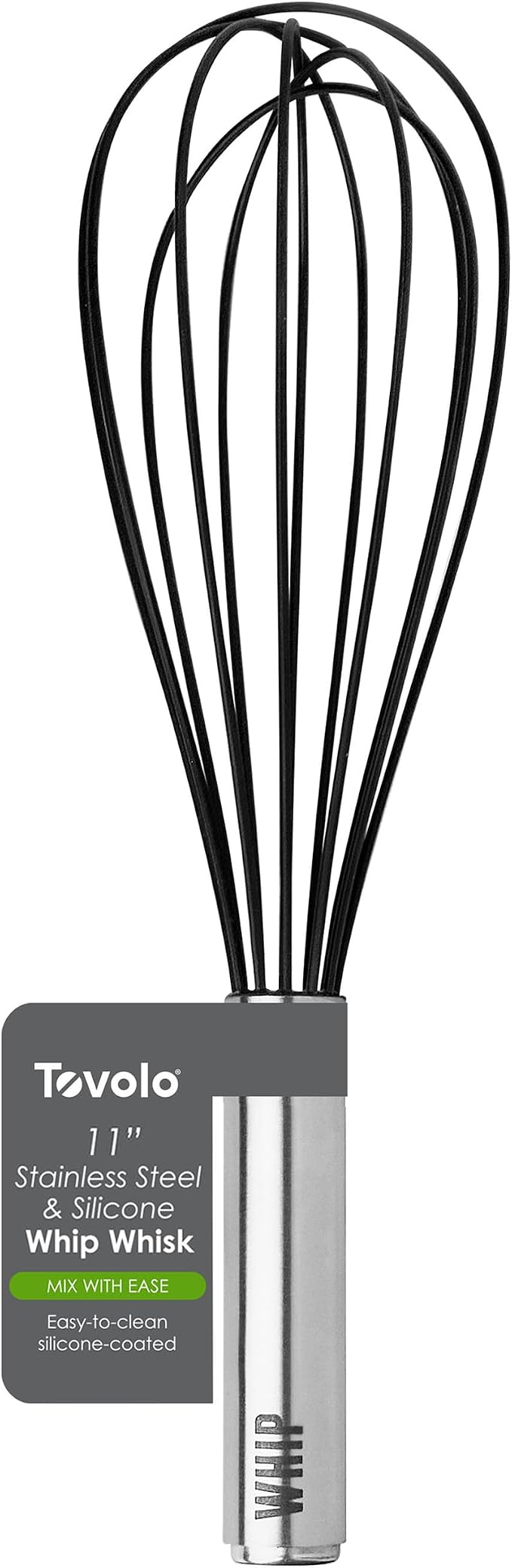 Tovolo Balloon Whisk 11 in Whip Whisk for Cooking Blending Mixing Stirring Whipping Beating, Dishwasher Safe Silicone Coated Wire Handheld Large Heavy Duty Multi Function Whip Whisking Mixer, Black