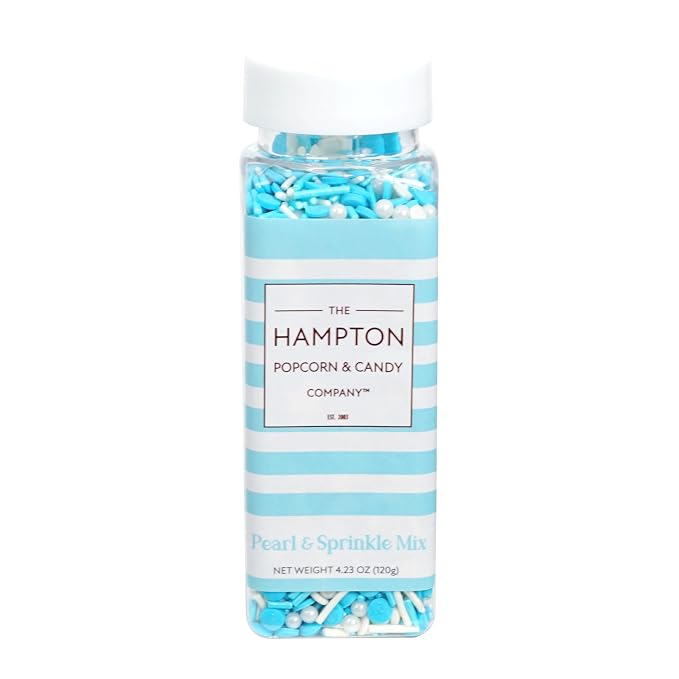 Blue and White Pearls & Sprinkles Mix 4.23 oz, Sprinkles For Cake Decorating, Baking, Ice Cream & More, The Hampton Candy Company