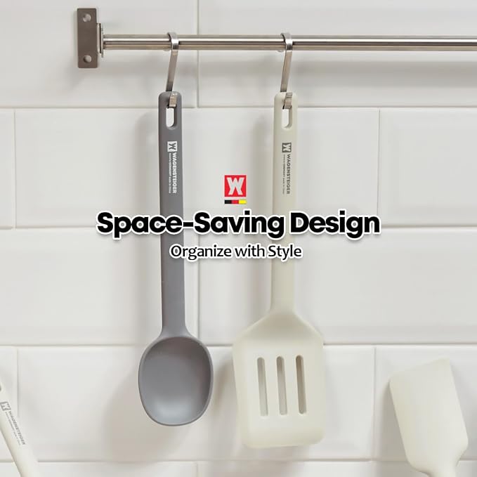 Wagensteiger Light Gray Silicone Slotted Spatula: Cooking Turner with Heat Resistant, Non-stick Cookware Safe, Gentle Head Design, BPA Free (11.81inch x 3.15inch)
