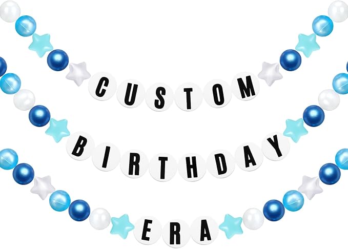 Simgoing 103 Pcs DIY Giant Friendship Bracelet Lei Kit Extra Large Beads Garland Jumbo Birthday Friendship Banner Kit Famous Singer Customizable Party Decor for Classroom(Blue)