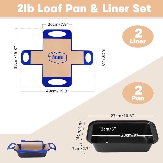 Loaf Pan with Liners Set: 2-Pack Nonstick 9 x 5 Inch Bread Pan and Loaf Liners for Homemade Oven Baking - Rectangular Baking Tray for Kitchen Home Baker Make Sourdough Banana Sandwich Bread(Blue)