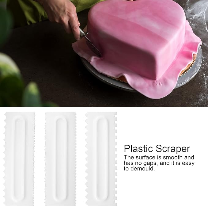 3Pcs Set Cream Scraper Plastic Scraper Fondant Cake Modeling Tool for Dessert Decoration Food Grade Safe Smooth Surface Easy Demould Durable Reusable Cake Decorating Kit White