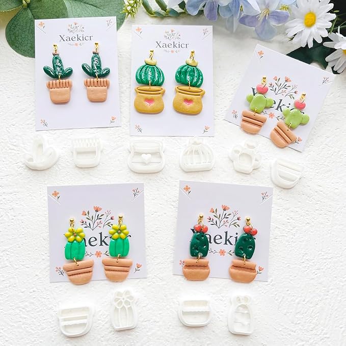 Cactus and Succulent Polymer Clay Cutters Set - 16pcs Cute Cactus Plant & Flower Pot Shapes for DIY Earring Jewelry Making, Soft Clay Crafts, Scrapbooking & Miniature Gardening Decor
