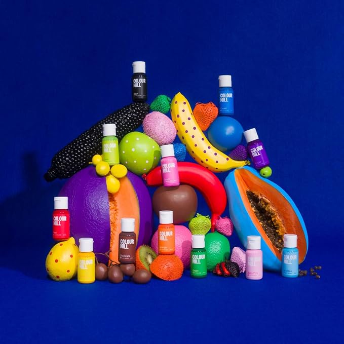 Colour Mill Edible Food Paint 20 mL – Matte Kickstarter Pack | 12 Dessert-Coating Colors: Baby Pink, Black, Candy, Chocolate, Cobalt, Green, Lime, Orange, Purple, Red, Sky Blue & Yellow