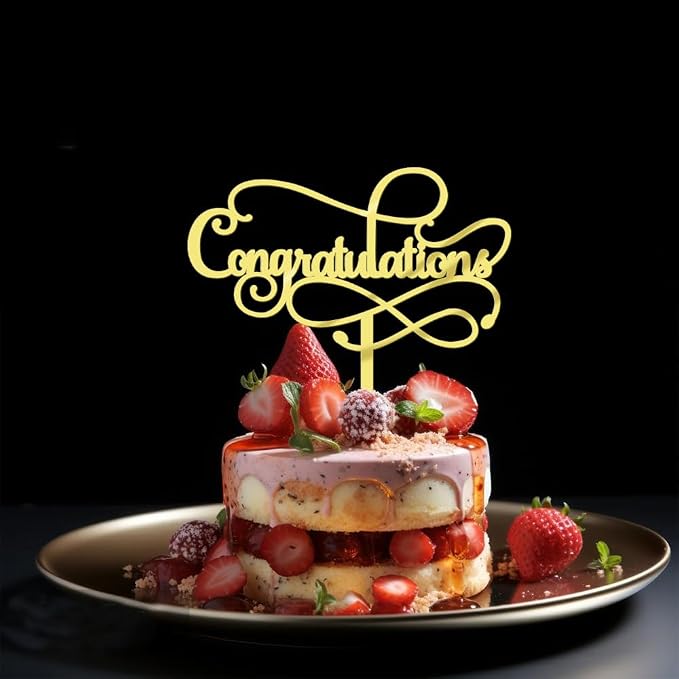 Congratulations Cake Topper,Congratulations 2026 Graduation Cake Topper,Graduation, Wedding, Retirement, Birthday, Anniversary, Celebration Party Decorations Supplies (Acrylic Gold)