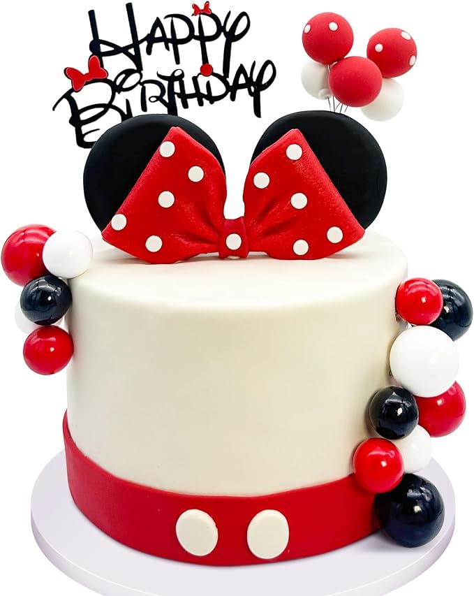 Tarocynn 20Pcs Mouse Birthday Cake Topper with Bows and Ears Happy Birthday Party Baby Shower Decorations Supplies