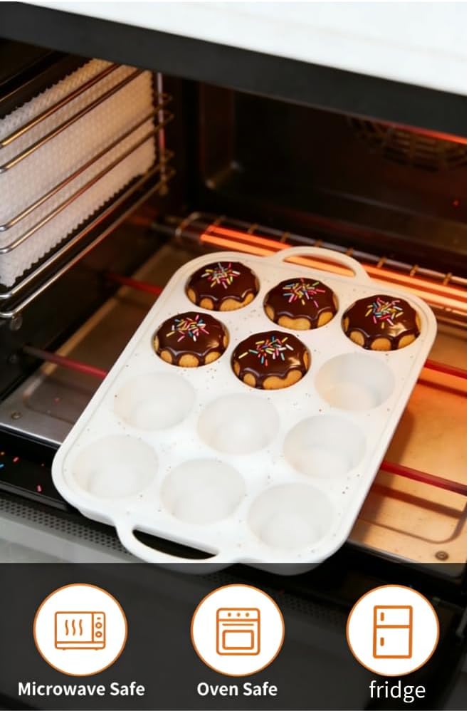 Silicone Muffin Pan, Non-Stick Cupcake Baking Tray, 12-Cup Muffin Tin for Baking with Silicone Basting Pastry Brush Set, Dishwasher Safe Mold for Cupcakes, Muffins, Cakes, 2 Pack