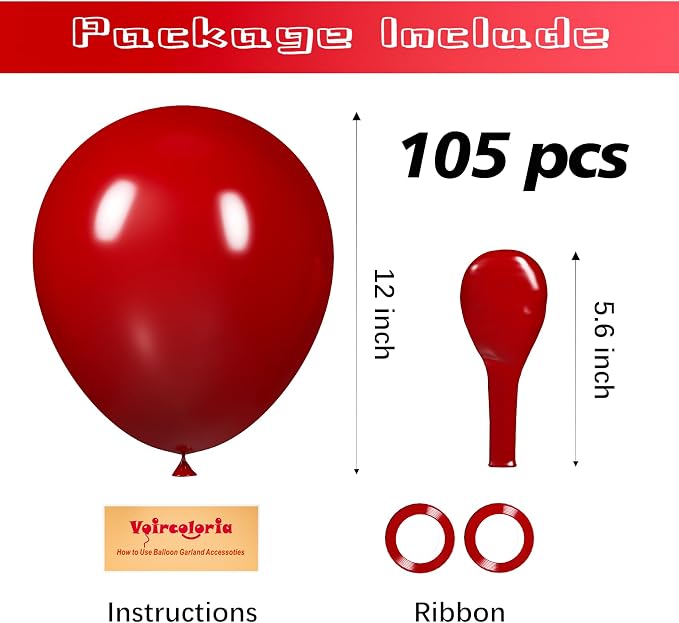 Voircoloria 105pcs Ruby Balloons 12inch Party Latex Balloons for Boys Girls Birthday Baby Shower Gender Reveal Wedding Sunflower Party Decorations