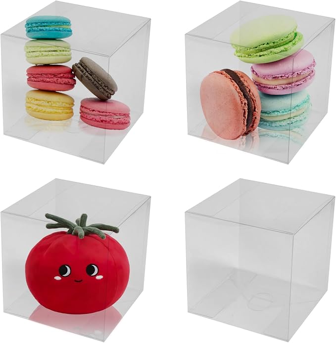 Bssay 25 Pack 4x4x4 Inch Clear Favor Boxes,Transparent Favor Boxes for Wedding, Baby Shower, Party Treats