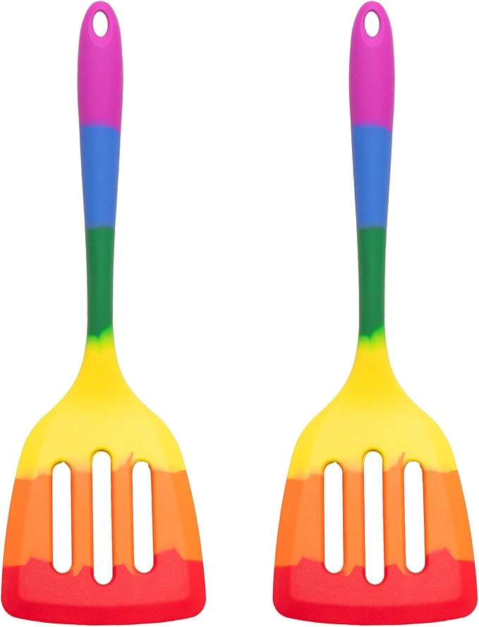 Cooking With Pride Non-Stick Slotted Turner, Heat-Safe Silicone With Iron Core, 12-Inch, Set of 2