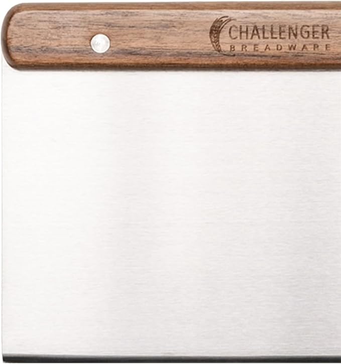 Challenger Walnut Bench Knife Dough Scraper with Stainless Steel Blade - Artisan Bread Making and Dough Shaping, Ergonomic Wood Handle, Baker-Designed, Made in USA (8” x 4.25”)