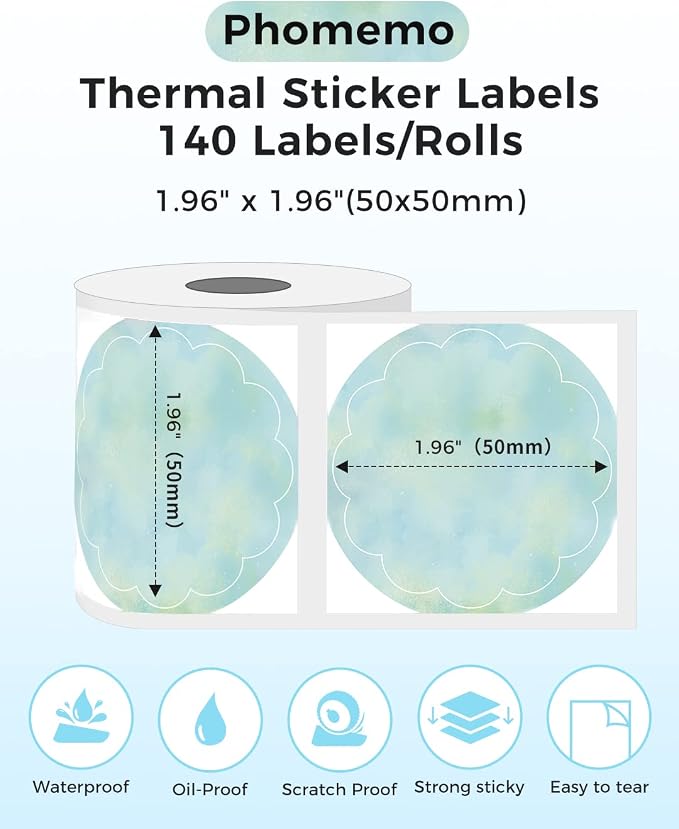 Phomemo Circle Labels - 50x50 mm Thermal Round Gradient Color Labels for Barcode/Logo/Gift/Home Use, Green