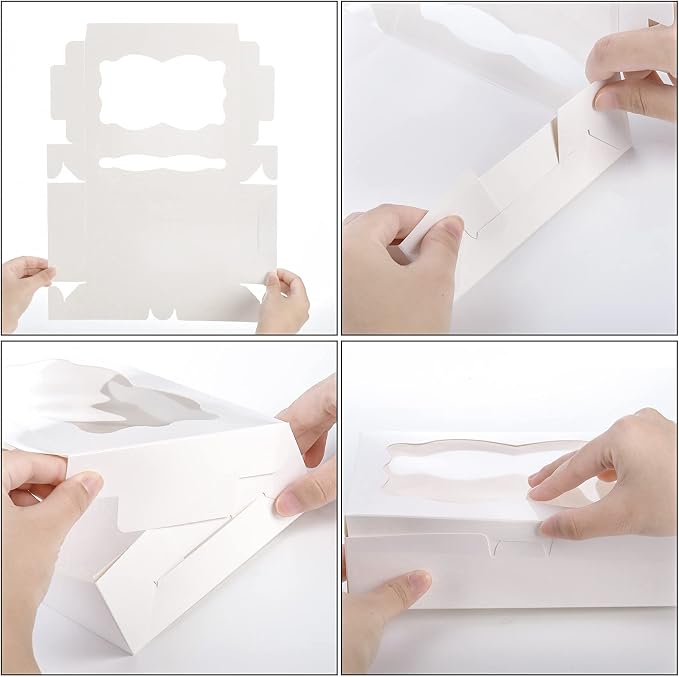 Hiceeden 50 Pack White Cookie Boxes with Window, 8"×5.4"×2" Bakery Candy Box for Gift Giving, Treat Dessert Boxes for Pastry Donuts Candy Biscuit Macaron Chocolate Strawberry