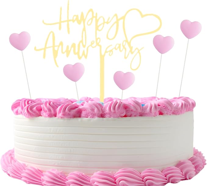 Happy Anniversary Cake Topper Happy Anniversary Cake Decorations for Party Decorations (pink heart)