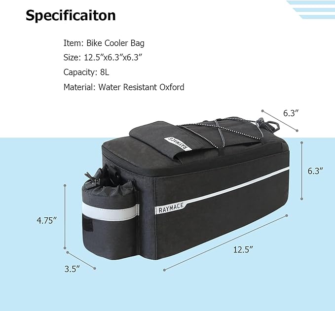 RAYMACE Bike Rear Rack Bag, Bike Trunk Cooler Bag, Bicycle Pannier for Warm or Cold Items