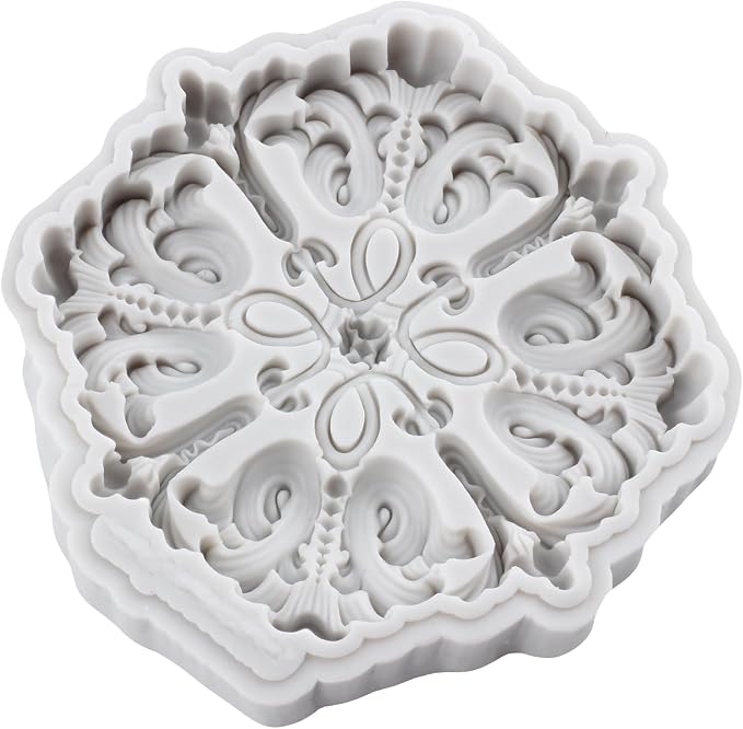 Baroque Style Curlicues Scroll Lace Fondant Silicone Molds Relief Flower Mold Filigree Mold For 3D Sculpted Cake Decorating Cupcake Topper Candy Chocolate Gum Paste Polymer Clay