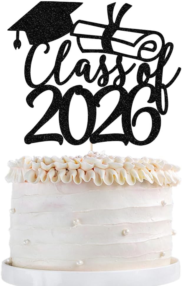Gold Class of 2026 Congrats Grad Cake Topper Glitter Graduation Party Supplies - High School College Graduates -College Graduate Cake Topper Decorations (Class of 2026 black)