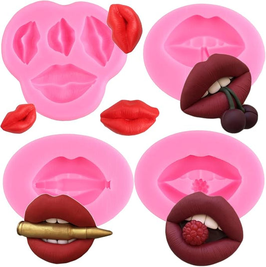 ZiXiang Lips Fondant Molds Sexy Lips Kiss Collection Candy Silicone Molds For Valentine's Day Cake Decorating Cupcake Topper Polymer Clay Candy Chocolate Gum Paste Set Of 4