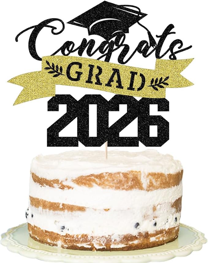 Glitter Graduation 2026 Cake Topper,Congrats Grad Cake Decor - 2026 High School/College/Senior Graduation Party Decorations Supplies