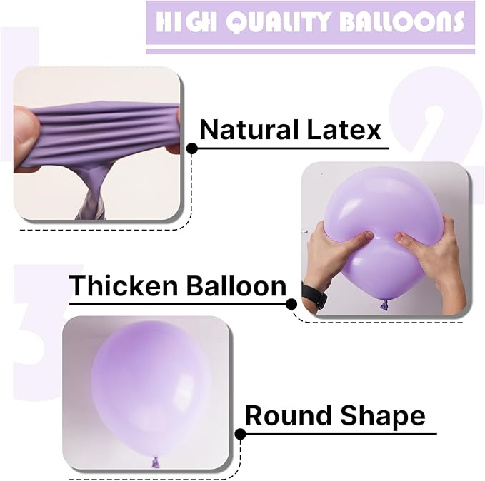 PartyWoo Lavender Balloons 100pcs Different Sizes Pack of 18 12 10 5 Inch Light Pastel Purple Lilac Balloon Arch Kit for Baby Shower Bachelorette Fairy Birthday Princess Party Decorations Purple-Q10