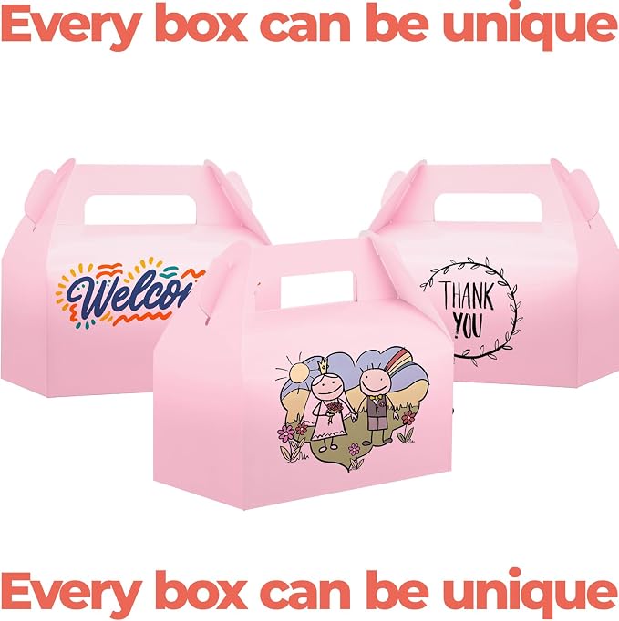 UnicoPak 30 Pack Pink Gable Treat Boxes Party Favor Boxes, Goodie Bag Boxes for Treats Cookies Candies, Ideal for Birthday, Pink Party Favors, Baby Shower, Valentine's Day – 6.5x3.5x3.5 Inches
