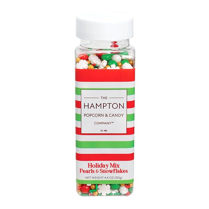 Red, White, Gold and Green Pearls and Snowflakes Sprinkles Mix 4.4 oz, Christmas Sprinkles For Cake Decorating, Baking, Ice Cream & More, The Hampton Candy Company